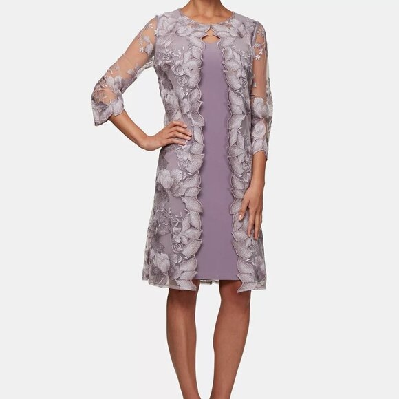 Alex Evenings Smokey Orchid Purple Embroidered Jacket Dress - Picture 1 of 4